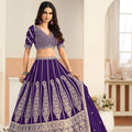 Fancy Purple Faux Georgette Embroidery Semi-Stitched Wedding Wear Lehenga Choli