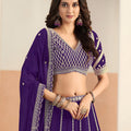 Fancy Purple Faux Georgette Embroidery Semi-Stitched Wedding Wear Lehenga Choli
