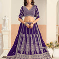 Fancy Purple Faux Georgette Embroidery Semi-Stitched Wedding Wear Lehenga Choli 