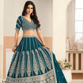 Premium Teal Green Faux Georgette Embroidery Semi-Stitched Wedding Wear Lehenga Choli