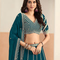Premium Teal Green Faux Georgette Embroidery Semi-Stitched Wedding Wear Lehenga Choli