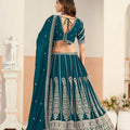 Premium Teal Green Faux Georgette Embroidery Semi-Stitched Wedding Wear Lehenga Choli