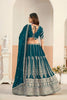 Premium Teal Green Faux Georgette Embroidery Semi-Stitched Wedding Wear Lehenga Choli