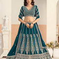 Premium Teal Green Faux Georgette Embroidery Semi-Stitched Wedding Wear Lehenga Choli