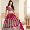 Lovable Rani Pink Faux Georgette Embroidery Semi-Stitched Wedding Wear Lehenga Choli