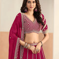 Lovable Rani Pink Faux Georgette Embroidery Semi-Stitched Wedding Wear Lehenga Choli