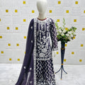 Elegant Purple Faux Georgette Embroidered Girls Salwar Suit with Dupatta