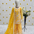 Trendy Yellow Faux Georgette Embroidered Girls Salwar Suit with Dupatta