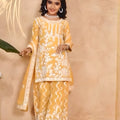 Trendy Yellow Faux Georgette Embroidered Girls Salwar Suit with Dupatta