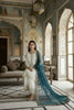 Awesome Off-White Fendy Silk Embroidered Straight Salwar Suit with Soft Net Teal Blue Dupatta