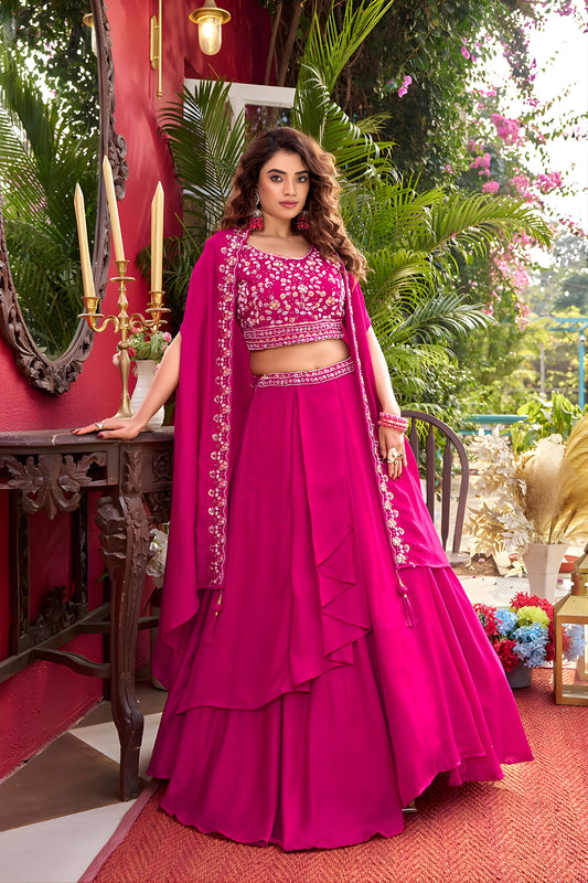 Stunning Rani Pink Vichitra Silk Lehenga Choli with Embroidered Blouse for Women