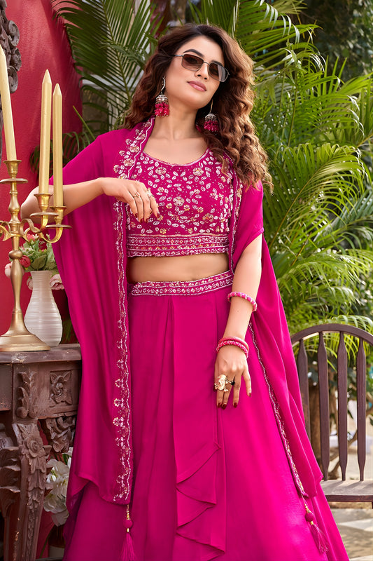 Stunning Rani Pink Vichitra Silk Lehenga Choli with Embroidered Blouse for Women