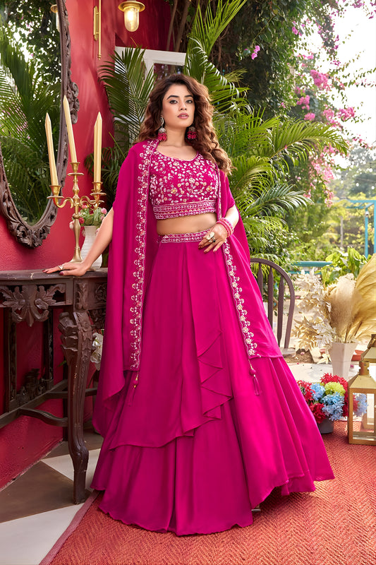 Stunning Rani Pink Vichitra Silk Lehenga Choli with Embroidered Blouse for Women