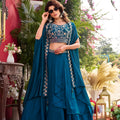 Elegant Teal Blue Vichitra Silk Lehenga Choli with Embroidered Blouse for Women