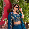 Elegant Teal Blue Vichitra Silk Lehenga Choli with Embroidered Blouse for Women
