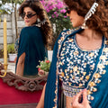 Elegant Teal Blue Vichitra Silk Lehenga Choli with Embroidered Blouse for Women