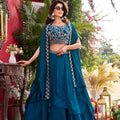 Elegant Teal Blue Vichitra Silk Lehenga Choli with Embroidered Blouse for Women