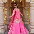 Elegant Rani Pink Embroidered Indo Western Lehenga Choli with Dupatta for Women