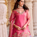 Elegant Rani Pink Embroidered Indo Western Lehenga Choli with Dupatta for Women