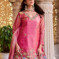 Elegant Rani Pink Embroidered Indo Western Lehenga Choli with Dupatta for Women