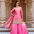 Elegant Rani Pink Embroidered Indo Western Lehenga Choli with Dupatta for Women