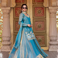 Stunning Teal Blue Embroidered Indo Western Lehenga Choli with Dupatta for Women