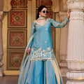 Stunning Teal Blue Embroidered Indo Western Lehenga Choli with Dupatta for Women