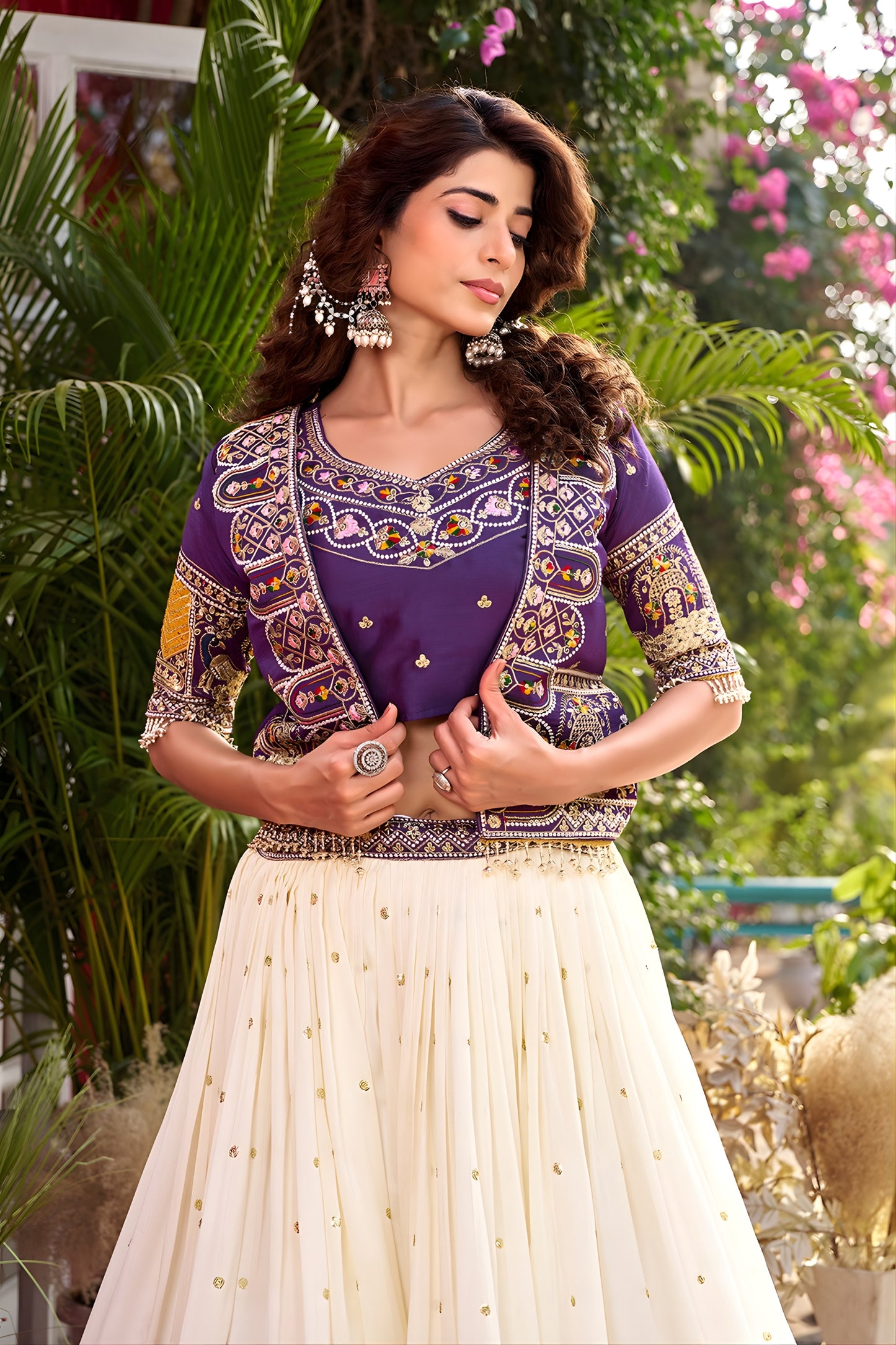 Elegant Purple Vichitra Silk Embroidered Wedding Wear Lehenga Choli with Koti