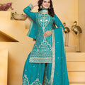 Elegant Teal Green Crepe Embroidered Palazzo Suit with Dupatta for Women