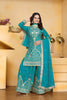 Elegant Teal Green Crepe Embroidered Palazzo Suit with Dupatta for Women