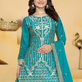 Elegant Teal Green Crepe Embroidered Palazzo Suit with Dupatta for Women