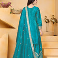 Elegant Teal Green Crepe Embroidered Palazzo Suit with Dupatta for Women