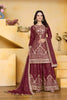 Trendy Wine Crepe Embroidered Palazzo Suit with Dupatta for Women