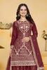 Trendy Wine Crepe Embroidered Palazzo Suit with Dupatta for Women