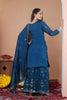 Awesome Navy Blue Vichitra Silk Embroidered Palazzo Suit with Dupatta for Women