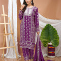 Stylish Purple Faux Georgette Embroidered Palazzo Suit with Dupatta for Women