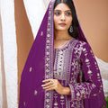 Stylish Purple Faux Georgette Embroidered Palazzo Suit with Dupatta for Women