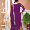 Stylish Purple Faux Georgette Embroidered Palazzo Suit with Dupatta for Women