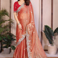 Peach Silk Saree Embroidery Border Designer Blouse Party Wear
