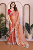 Peach Silk Saree Embroidery Border Designer Blouse Party Wear