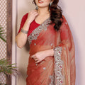 Peach Silk Saree Embroidery Border Designer Blouse Party Wear