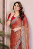 Peach Silk Saree Embroidery Border Designer Blouse Party Wear