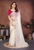 Off-White Organza Saree Embroidered Lace Border Designer Pink Blouse