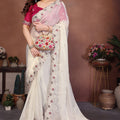 Off-White Organza Saree Embroidered Lace Border Designer Pink Blouse