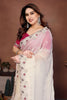 Off-White Organza Saree Embroidered Lace Border Designer Pink Blouse