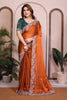 Orange Silk Saree with Floral Embroidered Border Green Blouse