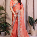 Peach Orange Silk Saree with Rich Embroidered Border