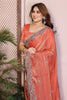 Peach Orange Silk Saree with Rich Embroidered Border
