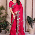 Rani Pink Silk Saree Heavy Floral Embroidered Border