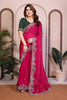 Pink Silk Saree with Intricate Embroidered Border Green Blouse